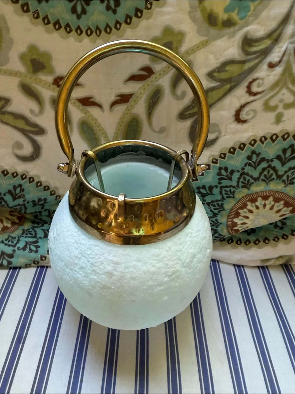 Brass-Accented White Globe Hanging Lantern